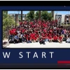 Image of first frame of a zoom recording.  Shows PowerPoint slide that has an image of all 2024 New Start students, the words New Start and the Block A and University of Arizona on a blue background.  Image of Jacob Shirly in top right corner, leading presentation.