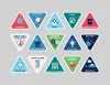 All New Start stickers: red su casa triangle, cobalt blue leadership triangle, light blue event triangle, teal event triangle, red passport to health triangle, gray monte carlo triangle, oasis blue blast talent show triangle, leaf green academic conference triangle, azurite blue think tank triangle, Arizona blue welcome triangle, sky blue one-on-one triangle, warm gray lunch and learn triangle, teal pueblo de la cienega triangle, leaf gree financial wellness triangle, Arizona blue commuter triangle.